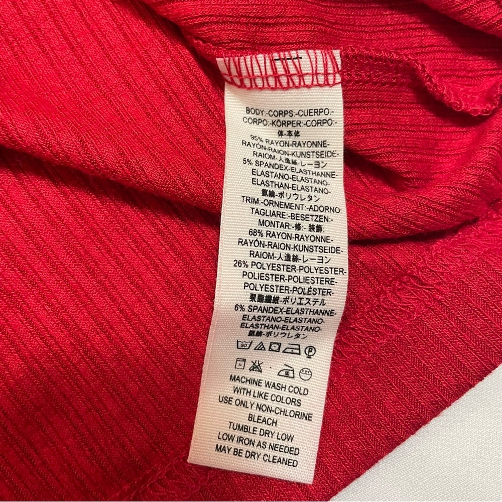 NWT New Free People Molly Red Ribbed Short Sleeve Surplice Top Size XS - Picture 9 of 15